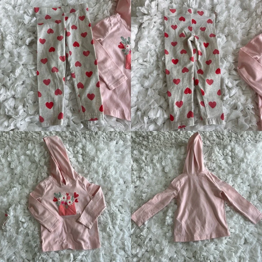 Baby 2-Piece Valentine's‎ Heart Hooded Top & Legging Set. SIZE 18 MONTHS